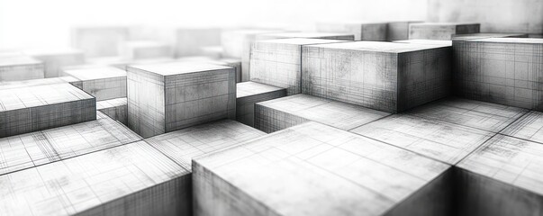 Minimalist Geometric Cubes Pattern with Isometric Structure in Grayscale