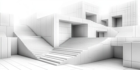 Obraz premium Abstract Geometric Design with Isometric Shapes and Blocks in Futuristic Technology Style