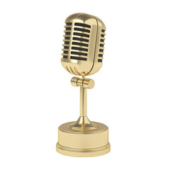 Fototapeta premium Vintage Gold Microphone on Stand in Studio Setting