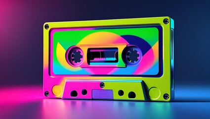 Vibrant Neon Cassette Tape: A Retro Pop Art Design