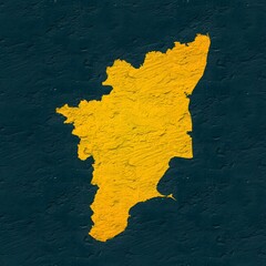 Tamil Nadu yellow map on isolated greenish textured background. High quality coloured map of Tamil Nadu, India.