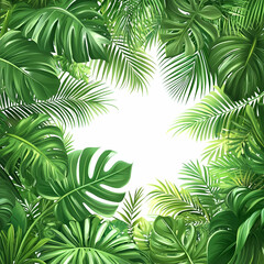 Lush Tropical Leaves Frame, White Background