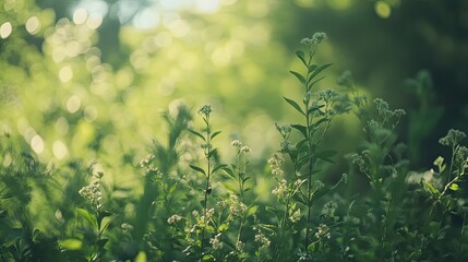 Obraz premium Sunlit Wildflowers in Lush Forest.