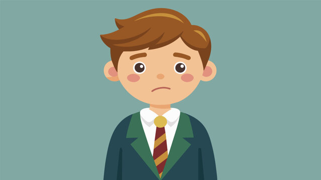 A boy grudgingly trying on a blazer and tie not thrilled about his schools formal dress code.. Vector illustration