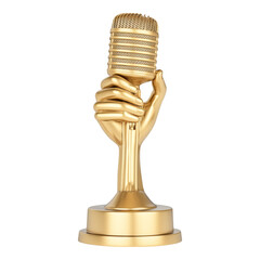 Golden Handheld Microphone Trophy on Stand