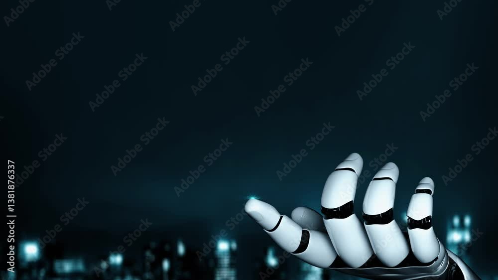 Poster futuristic robot artificial intelligence enlightening ai technology development and machine learning