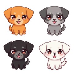 Fototapeta premium Cute cartoon puppies in various colors and breeds 
