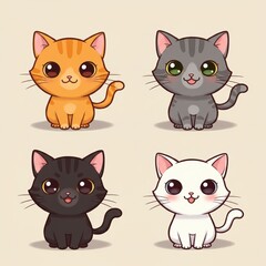 Obraz premium Cute cartoon cats in various colors with cheerful expressions 