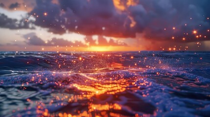Ocean Sunset Sparkle: Glowing Waves.