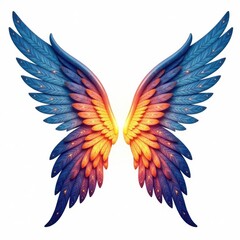 Fototapeta premium Angelic wings in shimmering colors isolated on white background, , heavenly, heavenly