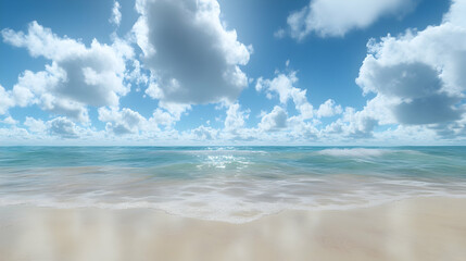 Fototapeta premium Sunny beach, ocean waves, blue sky, cloudscape
