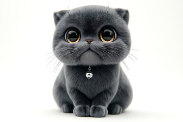 Cute Adorable Grey Kitten Illustration: Whimsical Furry Friend for Cat Lovers