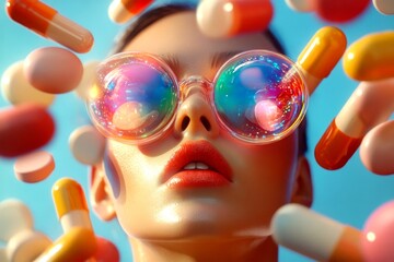 Hallucination - due to medication side effects: abstract image of mental state. Distorted consciousness. Metaphorical medication side effects emotions of a mental illusion. Foggy vision.