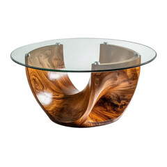 Fototapeta premium Modern Wood and Glass Coffee Table Unique Curved Design