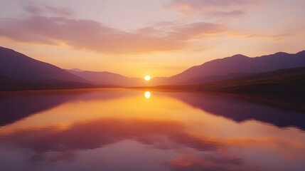 Obraz premium Serene Dawn: The Peaceful Interplay of Light and Landscape Captured at Sunrise