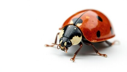 Fototapeta premium Close-up of a single ladybug on white background, arthropod, white, wildlife