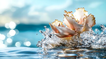 Beautiful Blossom Flower Emerging from Sparkling Water Surface