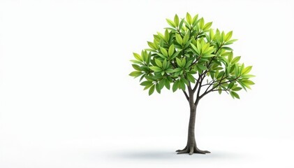 Fototapeta premium Young tree, slender trunk, new growth, clean white backdrop , vibrant, wood, branch