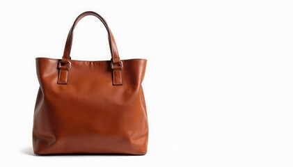 Naklejka premium Brown leather tote bag, isolated on white background, bag, brown bag