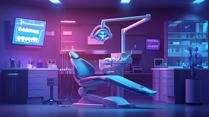 Futuristic Dental Clinic Interior with Modern Equipment and Neon Lighting