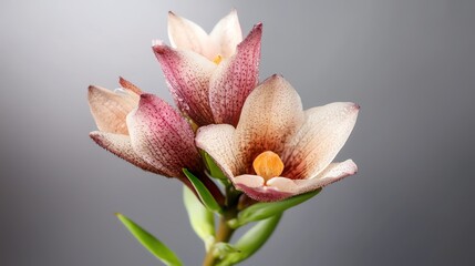 Beautiful Orchid Flowers in Elegant Close-Up on Grey Background