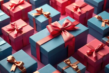 Elegant ribbon-tied gift boxes, repeating pattern, present, packaging