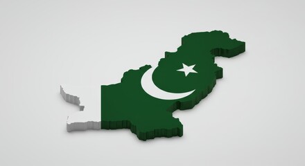 3D Rendered Pakistan Map Displaying National Flag Colors on a Clean White Surface