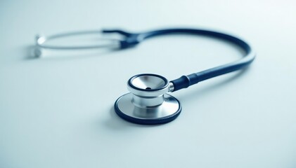 A single stethoscope on a white surface, veterinary context implied , medicine, medical equipment, isolated background