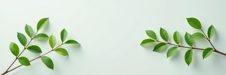 Fototapeta premium Branches with leaves and twigs isolated against a light gray background, fern, branch, foliage