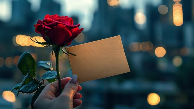 520 Valentine's Day holding red roses and card animation