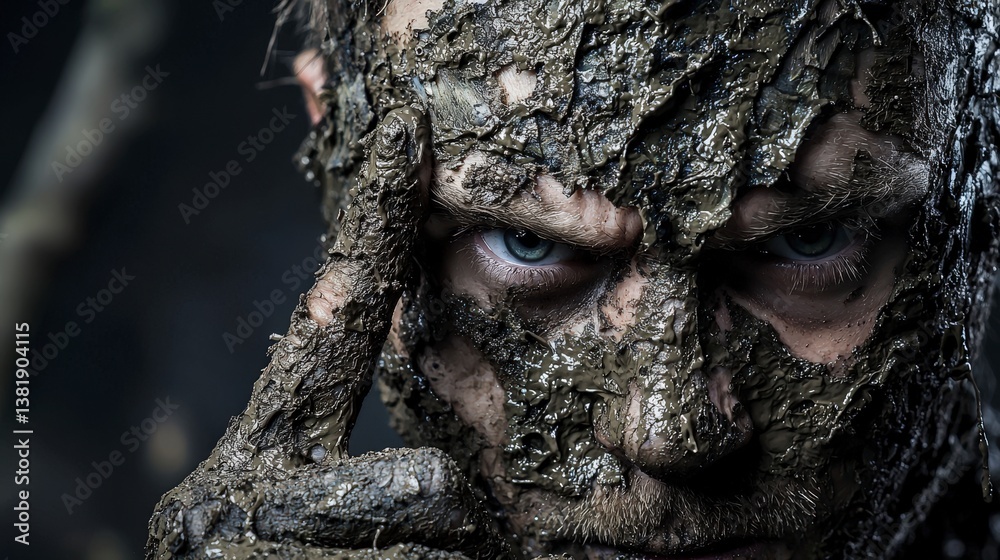 Aufkleber mysterious figure surrounded by nature's embrace forest portrait image intense mood close-up view tr