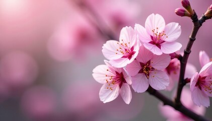 Naklejka premium Delicate pink sakura blossoms, intricate branch pattern, botanical, cherry blossom