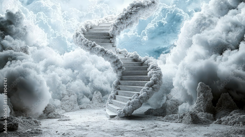 Poster staircase of dreams ethereal clouds surreal art mystical environment dreamlike perspective ascending