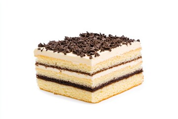 Square cake with chocolate chips on top