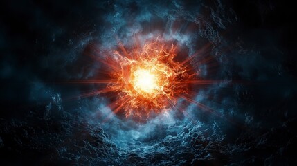 Explosive cosmic energy unleashed in a celestial event outer space digital art vibrant atmosphere dramatic perspective