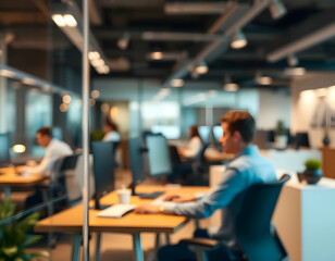 People Working Together in Open Modern Office Environment with Natural Lighting