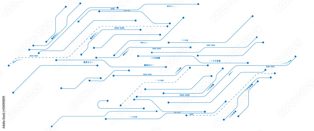 Poster Abstract digital technology futuristic internet network speed connection white and blue background. Technology background with crossed lines and dots.