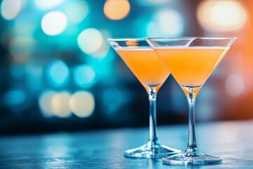 Two martinis in martini glasses on a counter