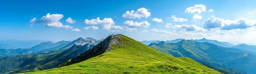 Mountain range with a clear blue sky and a few clouds