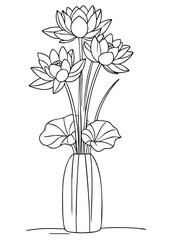 Lotus Flower Vase Coloring Page – Elegant Line Art Illustration for Relaxation and Mindful Coloring Activities