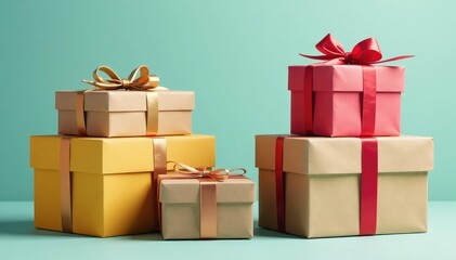 Realistic gift box stacks, kraft paper, twine, repeat, twine pattern