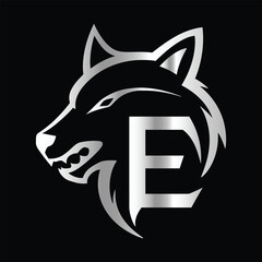 
Fox head Vector illustration. Letter E Monogram design wolf face vector  template.