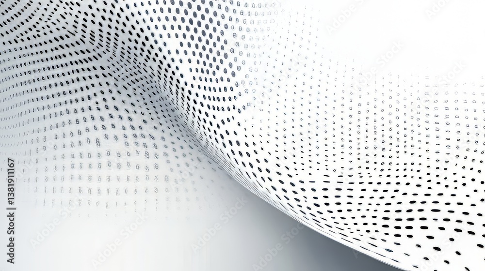 Poster abstract curved surface with array of dots, creating a modern, minimalist aesthetic design.