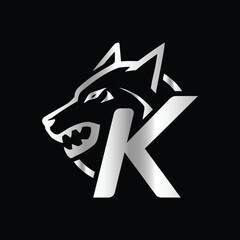 
Fox head Vector illustration. Letter K Monogram design wolf face vector  template.