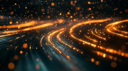 Obraz premium Abstract golden light streaks on a dark background, resembling energy pathways or a futuristic cityscape.
