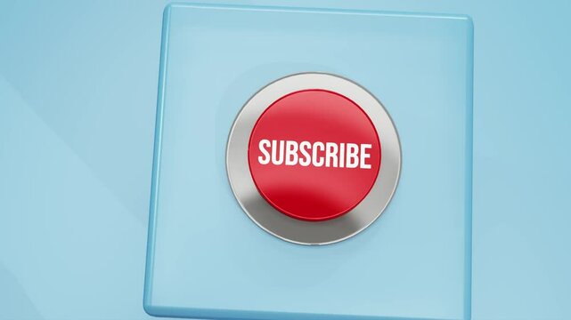 3D animation of a character pressing a red SUBSCRIBE button. Ideal for social media, marketing, and digital content promotion. Isolated on clean background for easy use.