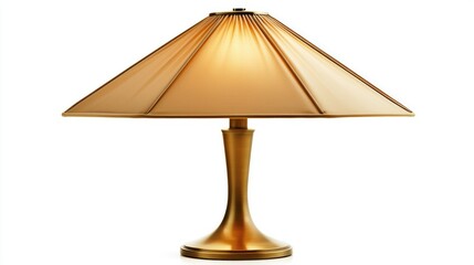 Elegant gold lamp emits a warm glow, featuring a fabric shade