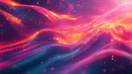 Fototapeta premium Abstract colorful waves with shimmering light particles creating a dynamic flowing texture background.