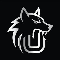 
Fox head Vector illustration. Letter U Monogram design wolf face vector  template.