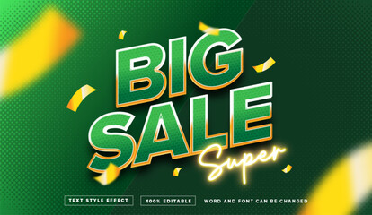 Text effect editable vector graphic of green gold big sale super , perfect for sale promo banner on poster, social media feed, etc.